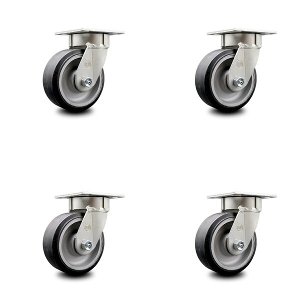 5 Inch Kingpinless Rubber on Aluminum Wheel Swivel Top Plate Caster SCC, 4PK